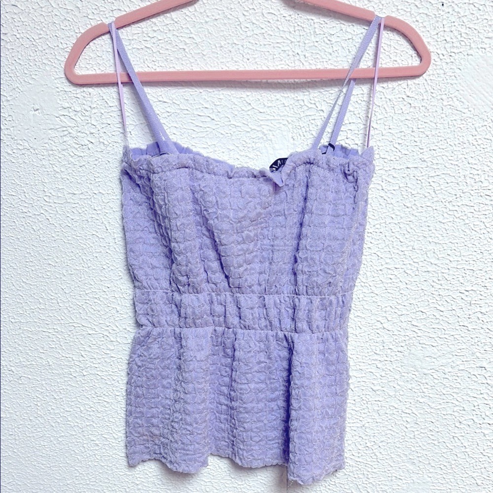 Zara Lavender Popcorn Textured Lace Up Back Camisole Top Purple Small NWT
